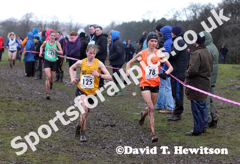 Katie Walshaw (Holmfirth) and Rosie Smith (Durham City) lead the senior womens Northern Cross Country Champs, Knowsley Safari Park. Photo: David T. Hewitson/Sports for All Pics